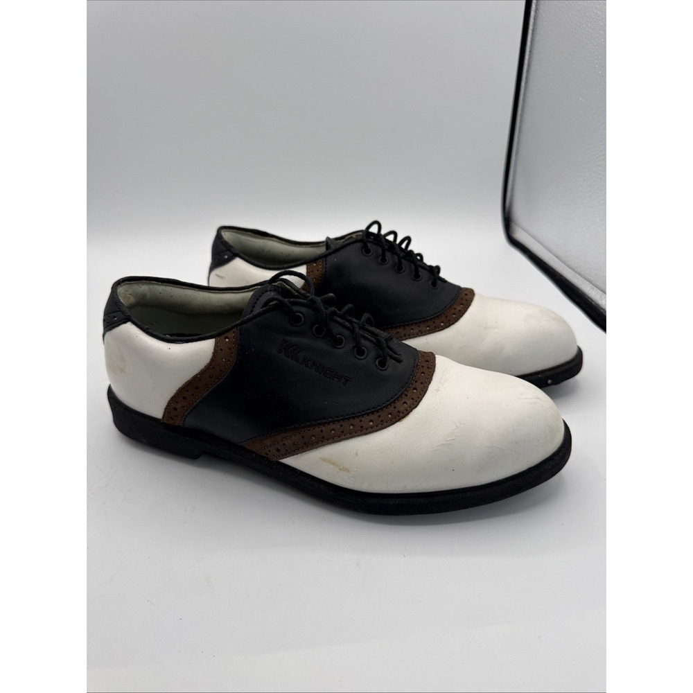 Knight Diamond Men's Golf Shoes Size 10 White Brown Leather Spiked